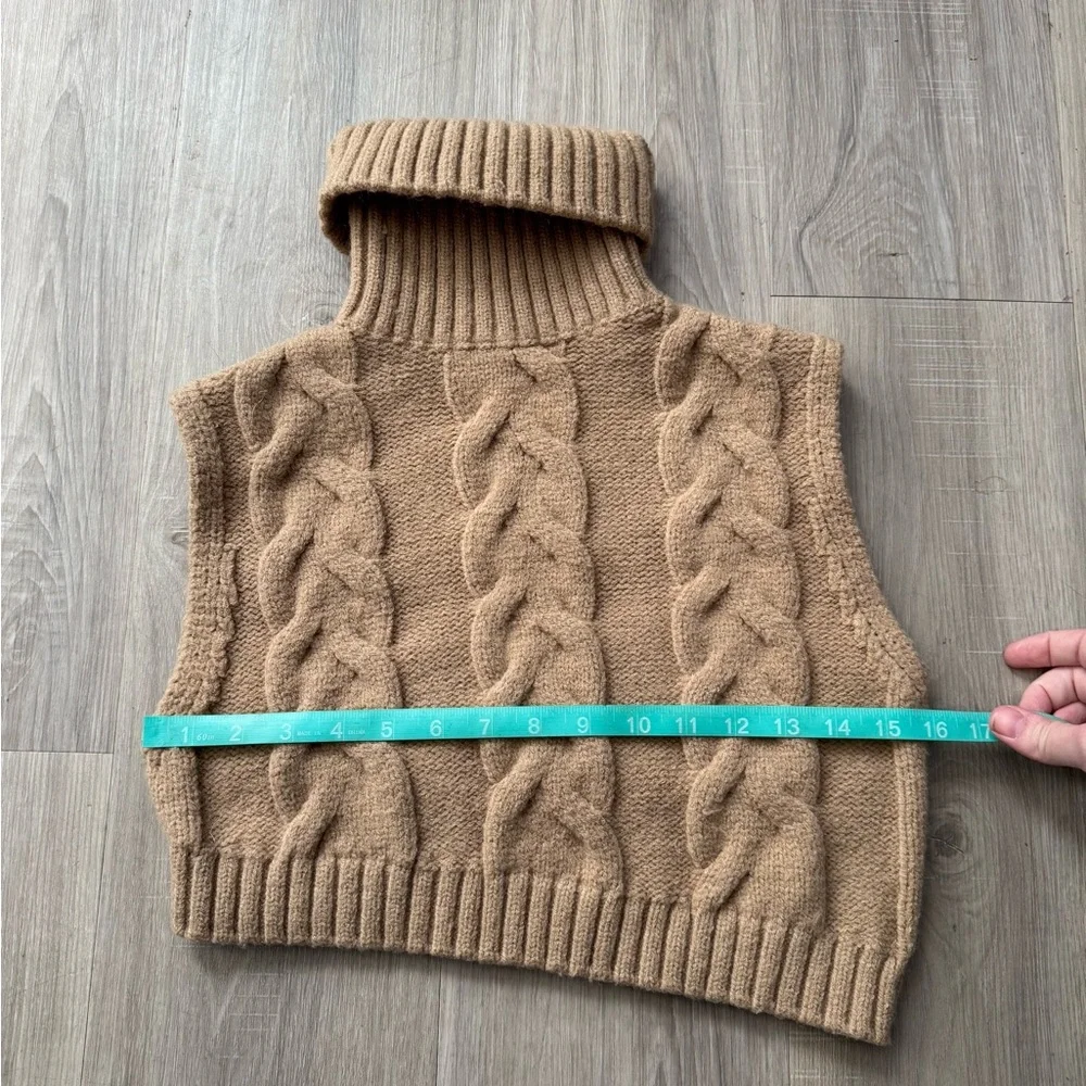 Zara Camel Cable Knit Turtleneck Asymmetrical Sweater